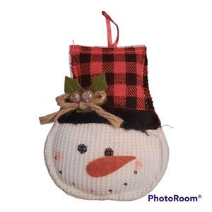 GBI Merry Christmas House Snowman Buffalo Plaid Plush Christmas Ornament
